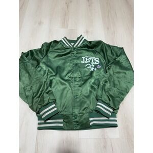 Vintage New York Jets Jacket Satin Green Chalk Line Bomber Men's Medium 70s-80s